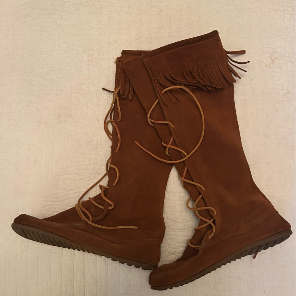 Minnetonka Front Lace Knee High Boots, SZ 10